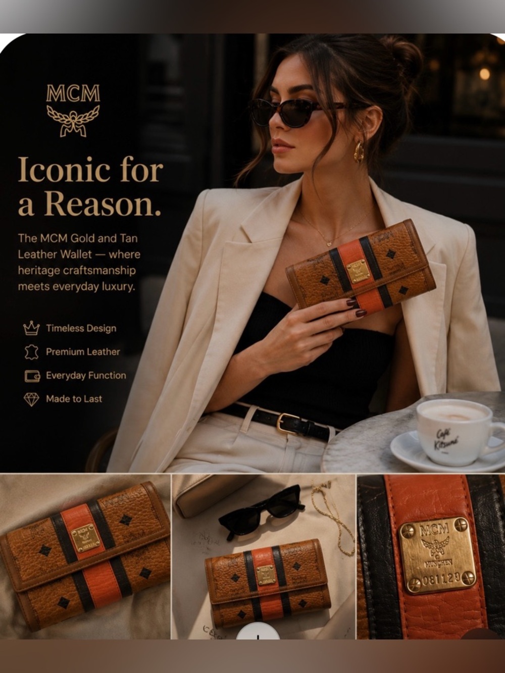 🤎🤎🤎 MCM Gold and Tan Preloved Leather Wallet with Dust Bag BEAUTIFUL